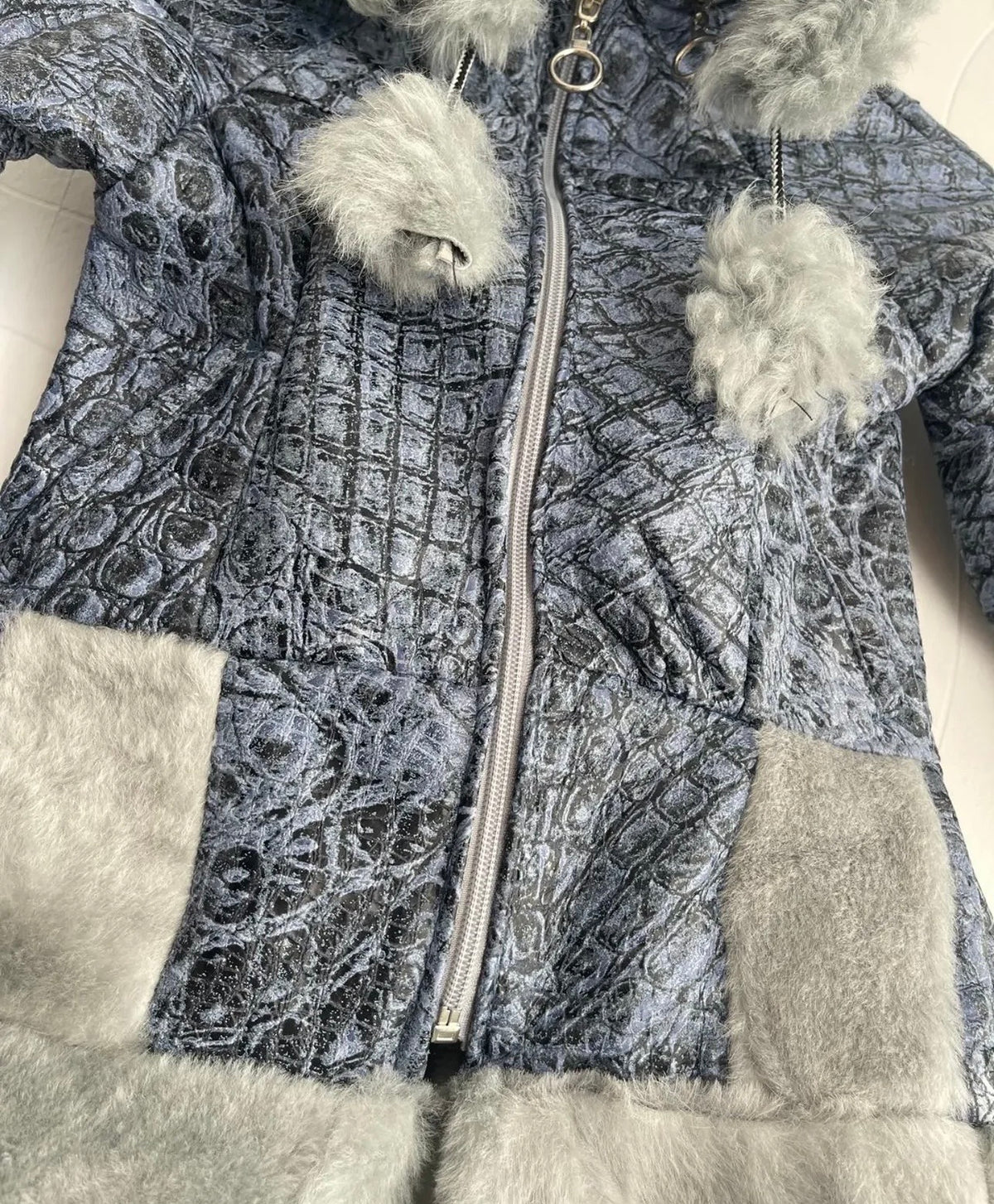 Luxe handgemaakte Lammy coat blauw/grijs