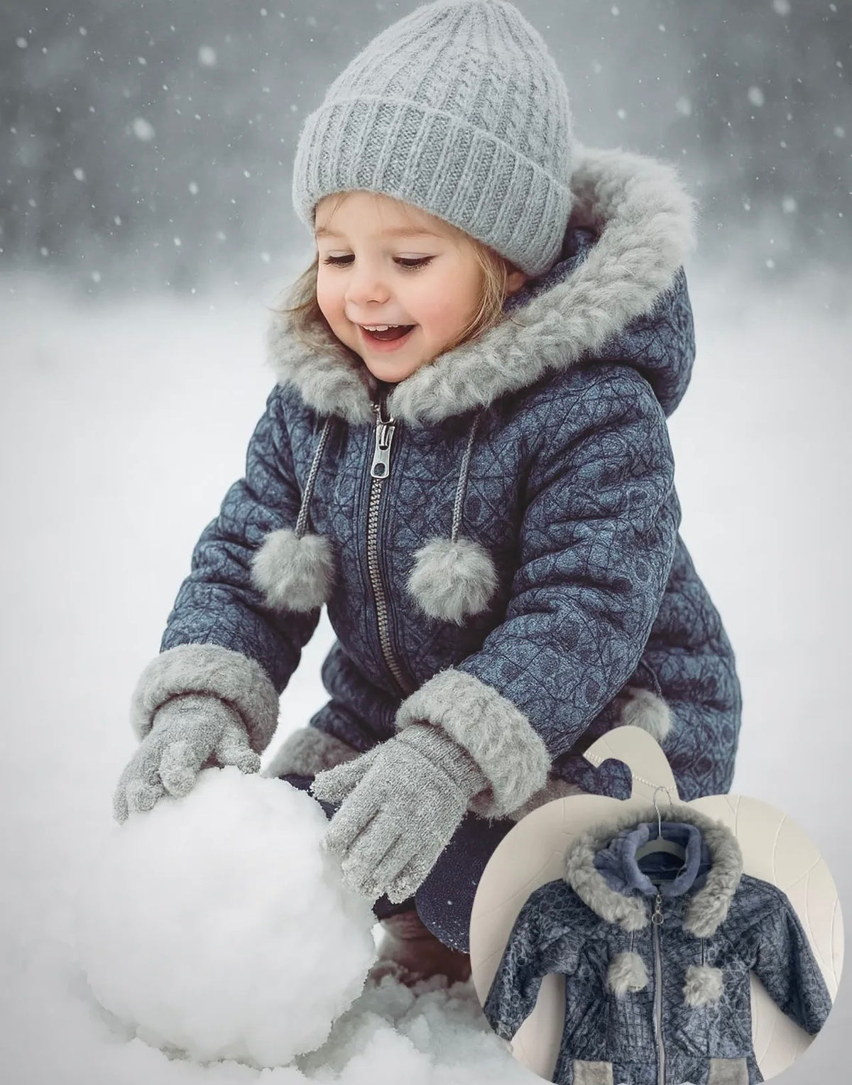 Luxe handgemaakte Lammy coat blauw/grijs